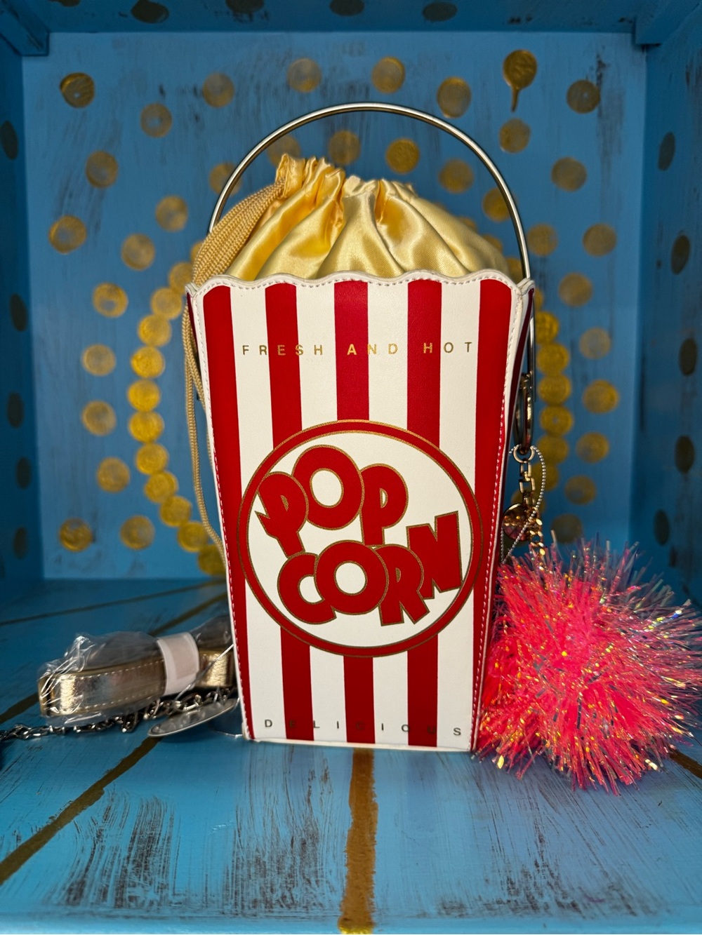 Popcorn Box Crossbody Bag with Gold Drawstring - Bewaltz